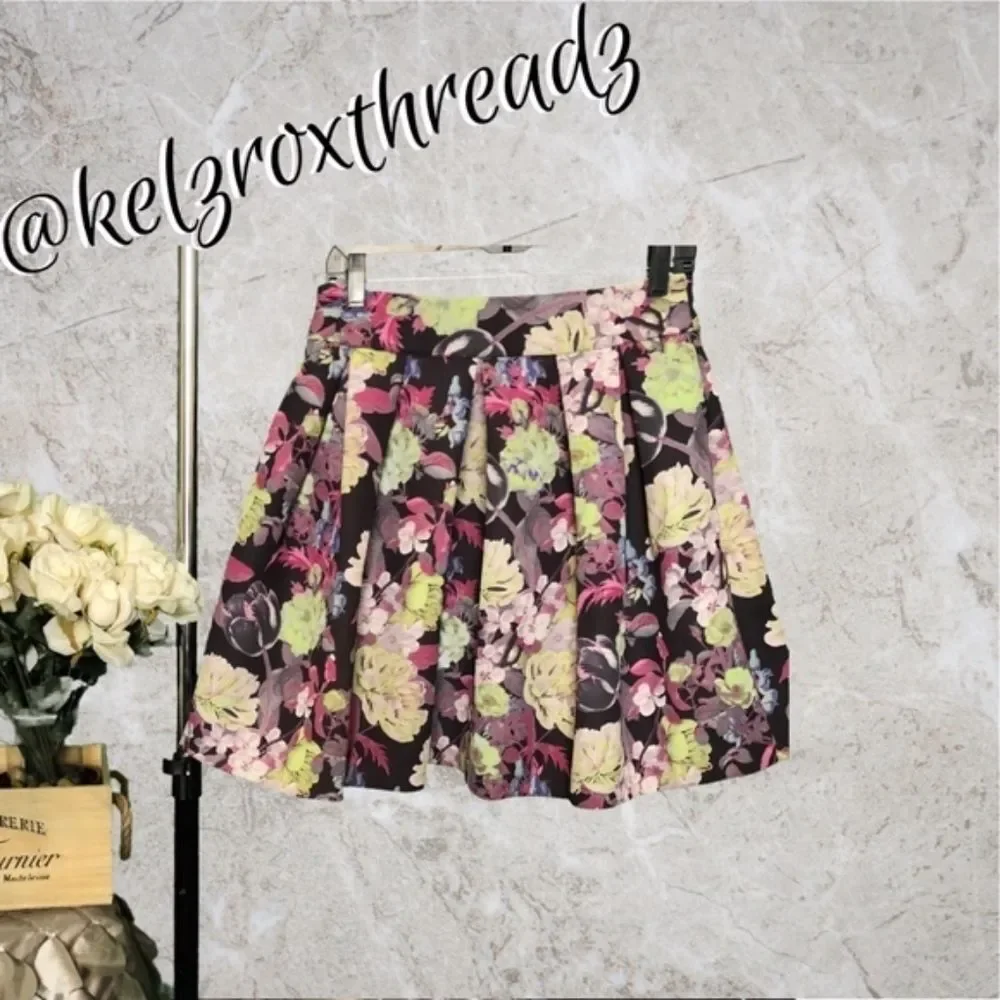 ASOS Floral Print Teacup Full Pink Yellow Black Mini Skirt Size 6